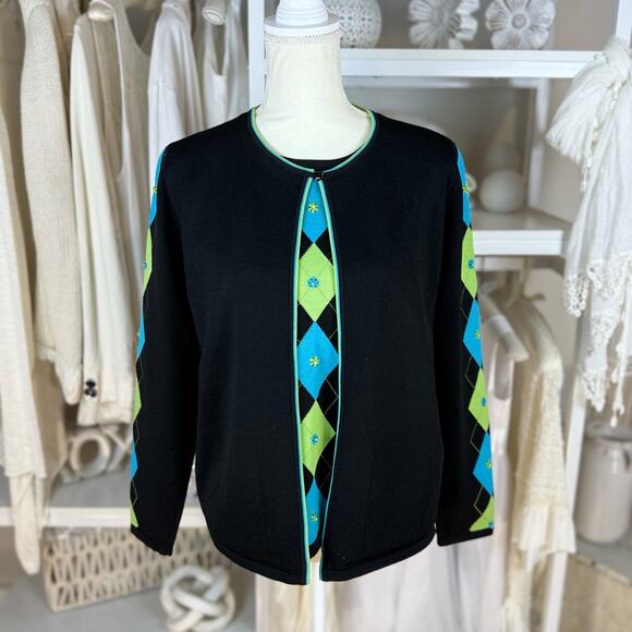 Alfred Dunner sz. Medium cardigan w faux tank underneath, black & Blue #4185 - Picture 1 of 9